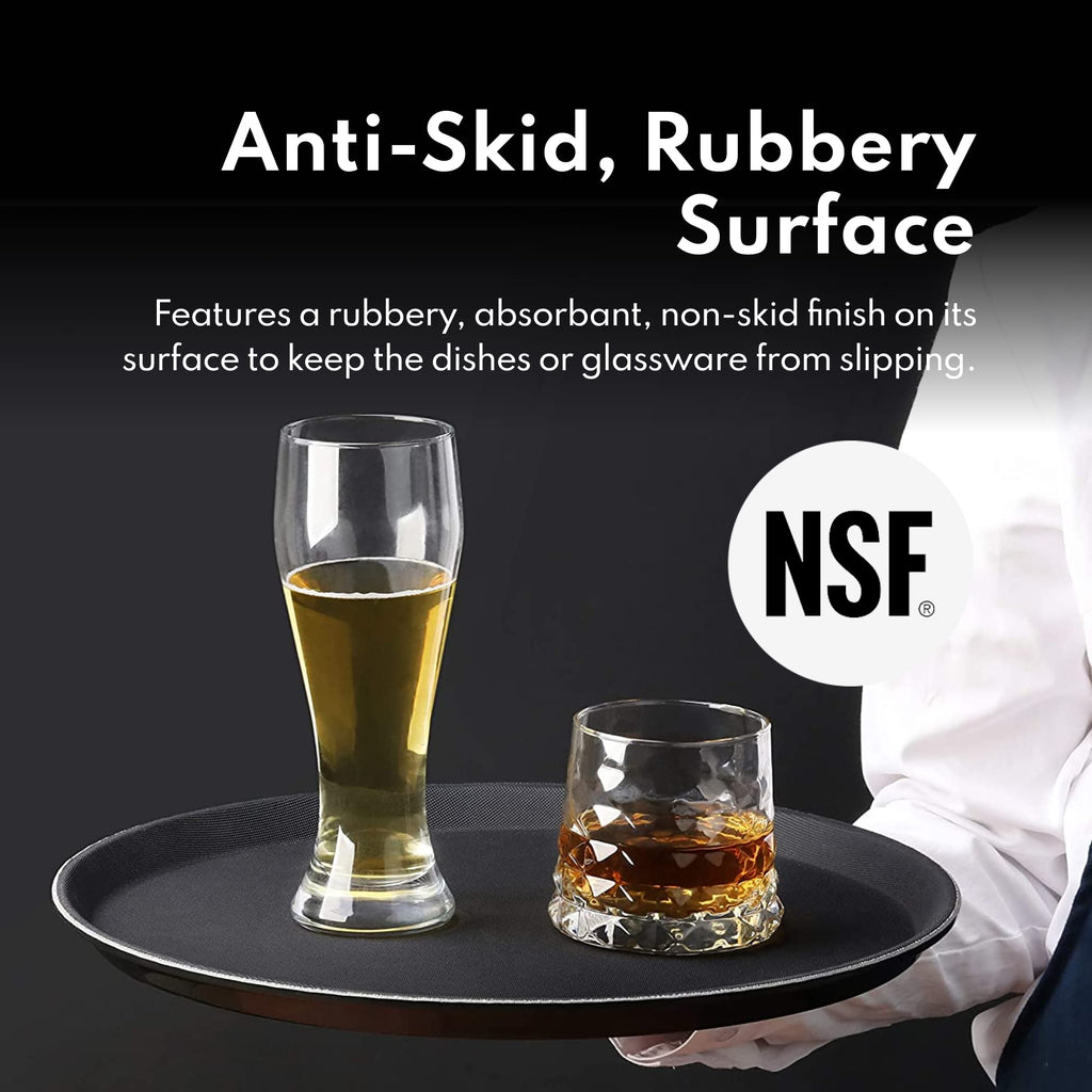 New Star Foodservice Non-Slip Tray, Plastic, Rubber Lined, Round (Brown, 11-Inch)