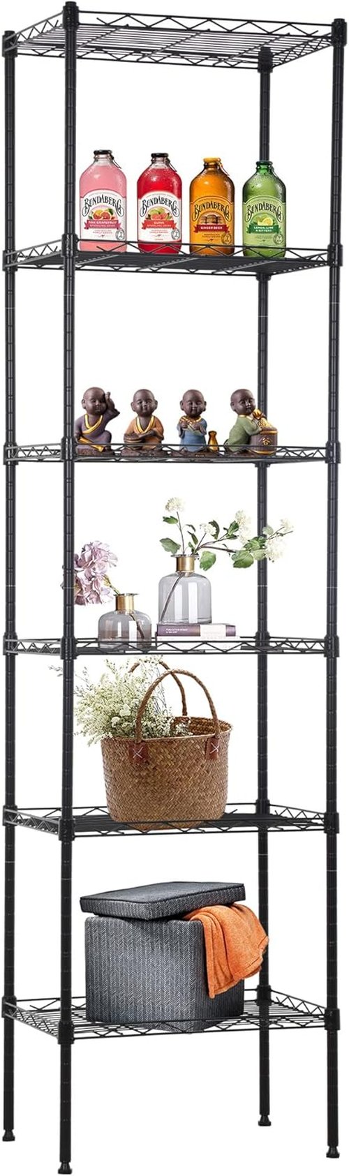 FDW 6-Tier Wire Shelving Unit - Adjustable Metal Pantry Storage Rack for Kitchen & Garage | Black 17"L x 12"W x 64"H