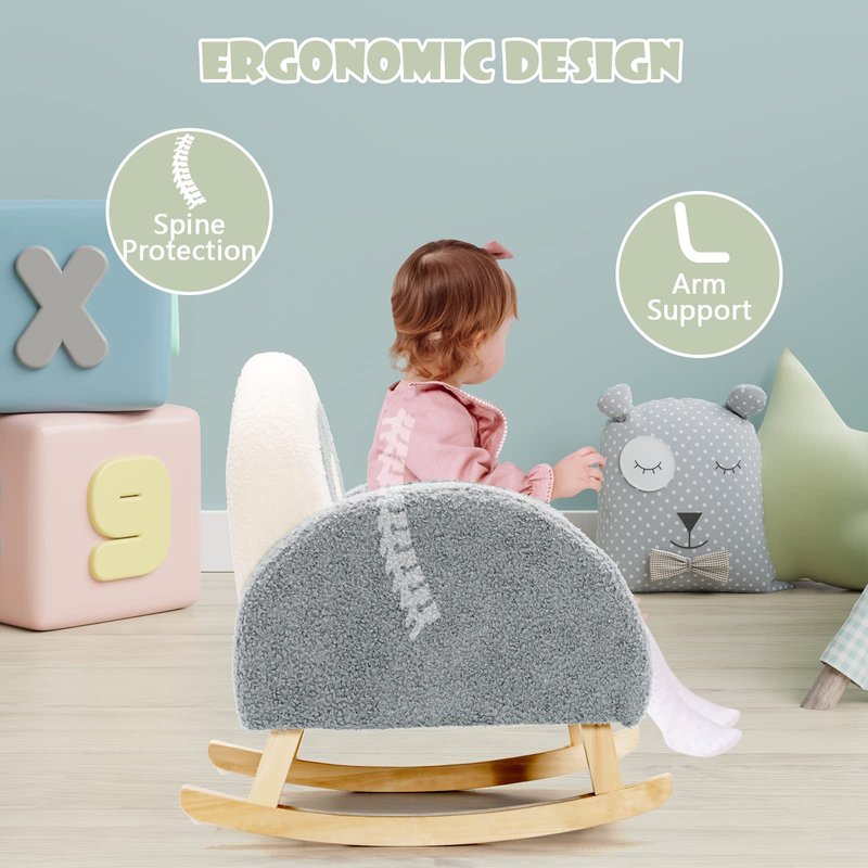 INFANS Kids Sofa, Toddler Rocking Chair with Solid Wooden Frame, Anti-Tipping Design, Plush Fabric, Children Armchair for Nursery Kindergarten Playroom Preschool, Gift for Boys Girls (Grey)
