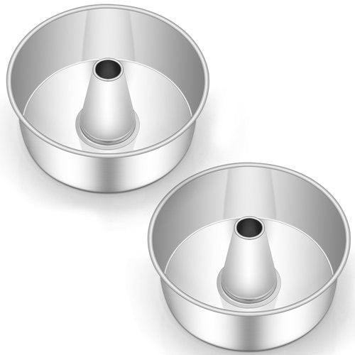 LIANYU Angel Food Cake Pan Set of 2, 10 Inch Tube Pan for Baking Pound Cake, Deep Chiffon Mold with Stainless Steel Core, Mirror Finished, Easy to Release, Dishwasher Safe