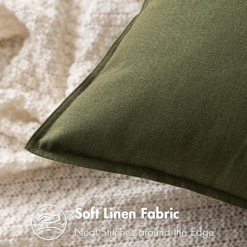 MIULEE Pack of 2 Decorative Linen Pillow Covers Boho Farmhouse Modern Soft Spring Accent Throw Pillows Neutral Cushion Covers for Sofa Couch Bed Living Room Home Decor, 18x18 Inch Olive Green