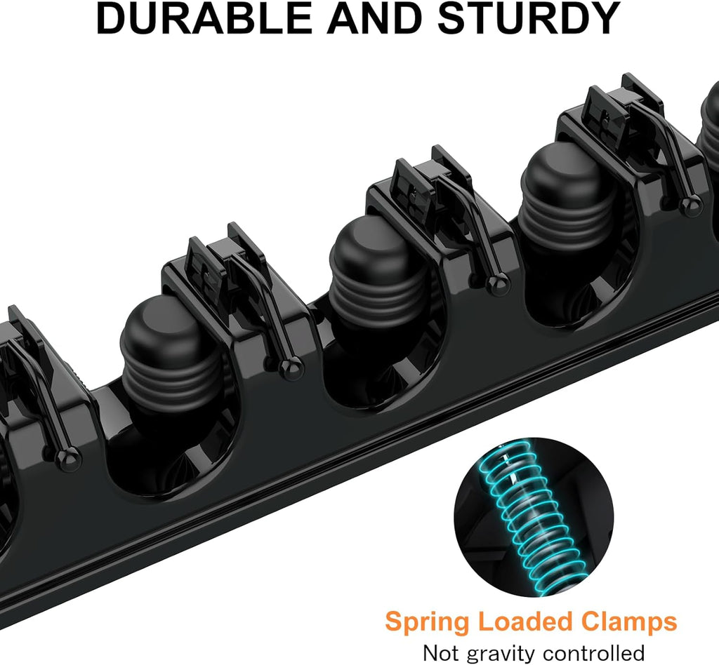 Nacena Broom Holder Wall Mount - 2-Pack Organizer with 5 Ball Slots & 6 Hooks | Black