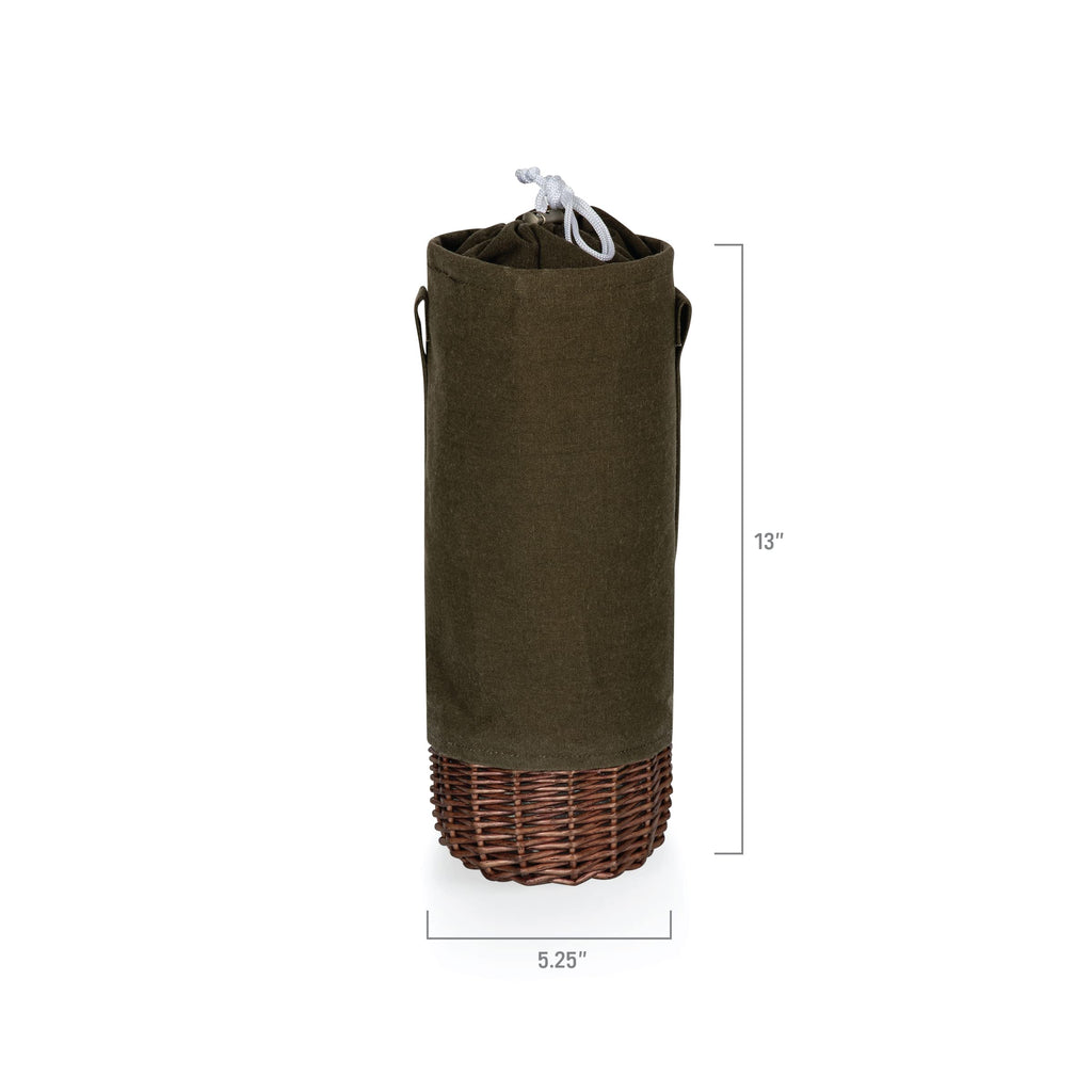 PICNIC TIME NCAA Malbec Insulated Canvas and Willow Wine Bottle Basket, Wine Tote, Wine Gift Bag, (Khaki Green with Beige Accents)