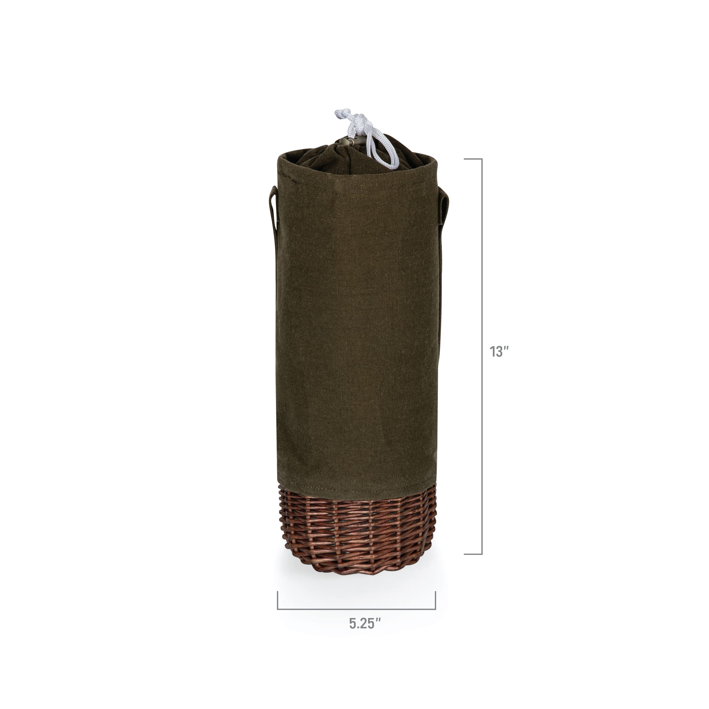 PICNIC TIME NCAA Malbec Insulated Canvas and Willow Wine Bottle Basket, Wine Tote, Wine Gift Bag, (Khaki Green with Beige Accents)
