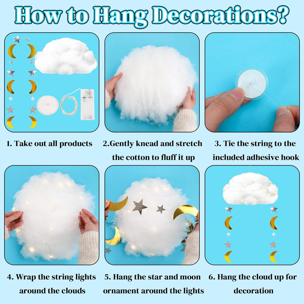 Skiennix 3D Fluffy Cloud LED Light Kit - DIY Hanging & Table Centerpiece for Baby Showers, Nurseries & Parties