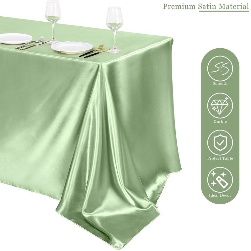 TURSTIN 4 Packs Gradient Sage Green Satin Tablecloth 102 x 58 Inch Overlay Satin Table Cover Rectangle Bright Silk Tablecloth Smooth Fabric Table Decoration for Wedding Banquet Party Events