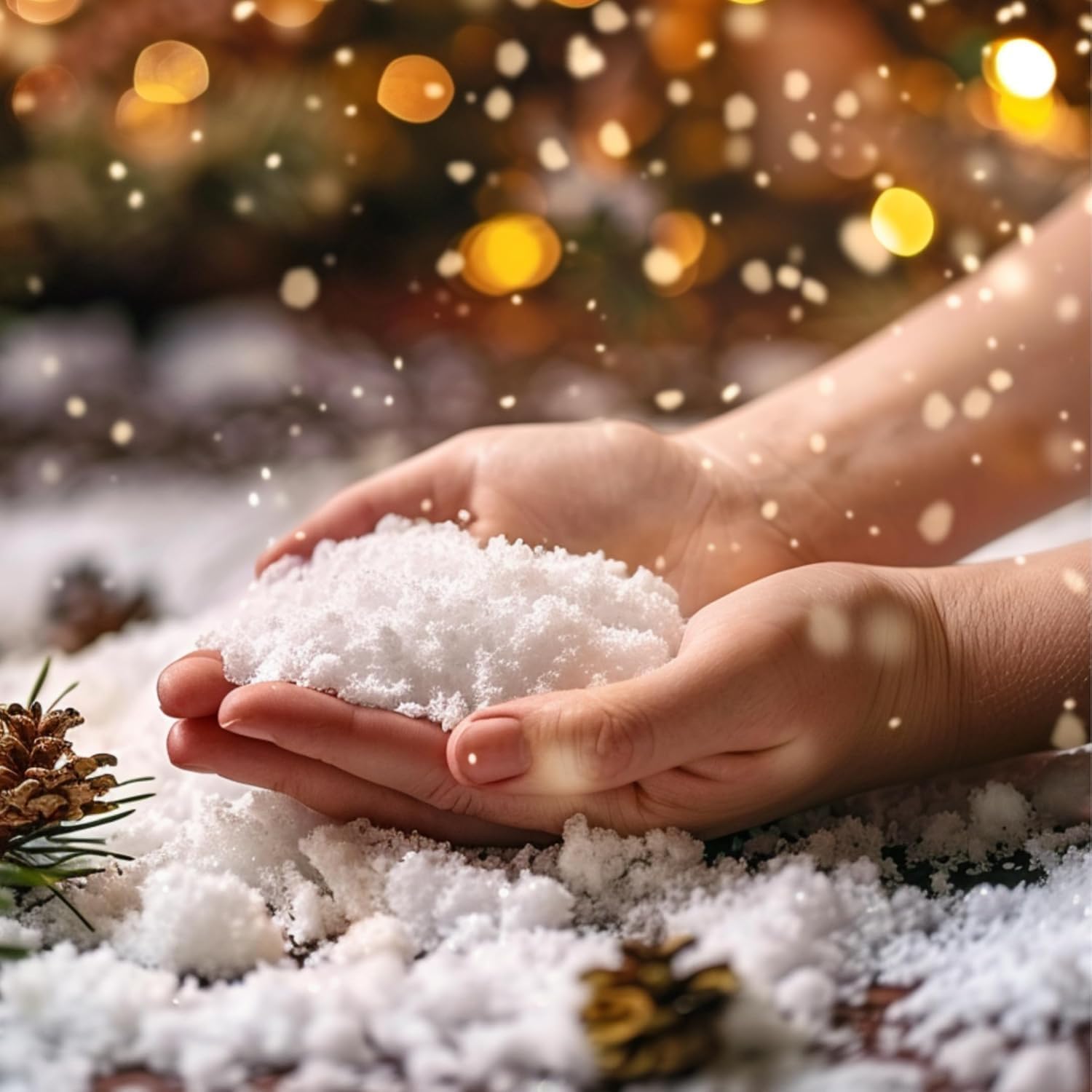 Skiennix Fake Snow Decoration - Instant Artificial Snow for Christmas Crafts | 10.6 Ounces Dry Plastic Snowflakes
