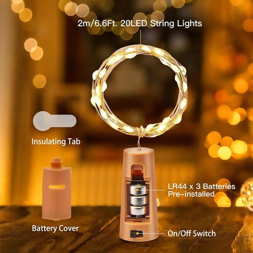 Brightown Wine Bottle Lights - 10 Pack Waterproof Cork Lights with 20 LED Silver Wire | Perfect for DIY Party Décor