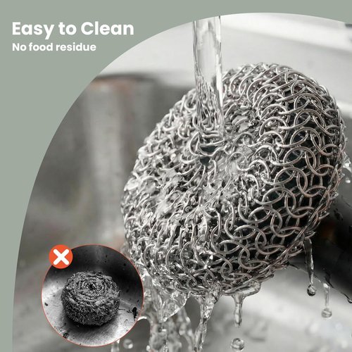Cast Iron Cleaner | 316 Chainmail Scrubber with Long Handle - Dishwasher Safe Cleaning Kit (Black, 1 Scrubber + 1 Scraper)
