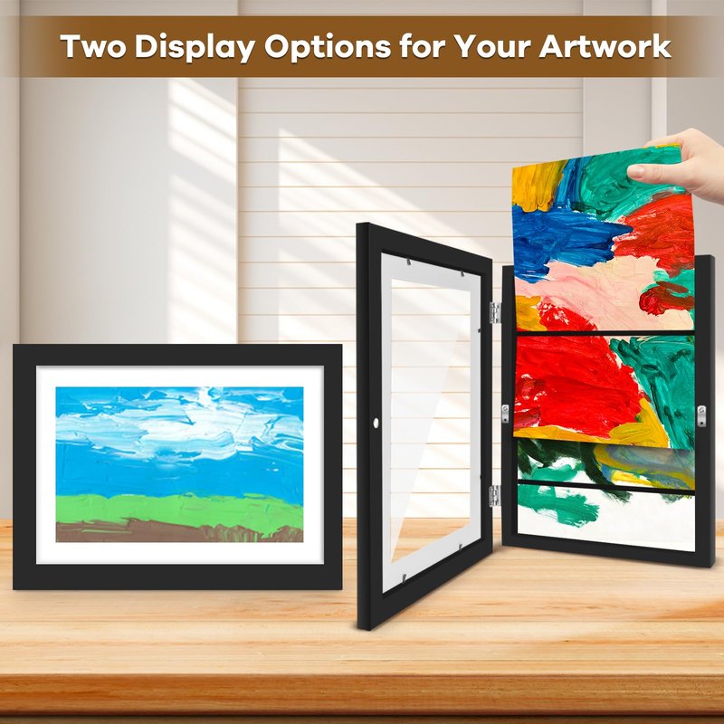NEUERMOND 1 Pack Kids Artwork Frames 10x12.5 Inch Changeable Kids Art Frame with Front Opening for Art Display, Horizontally Vertically Wall Mount for Kids Drawing & School Projects (Wood)