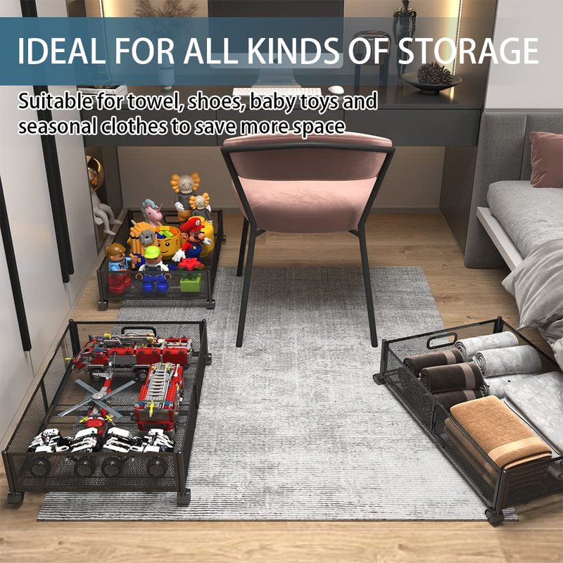 Uyokcnie Foldable Bedroom Storage Organization with Handles - Under Bed Storage Containers with Wheels - Bins Drawer for Clothes, Blankets and Shoes
