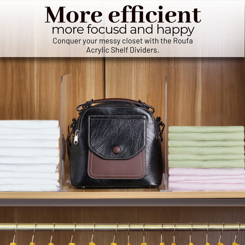 ROUFA Clear Shelf Dividers, Acrylic Closet Dividers Fit for Any Thickness of Shelves, 12pcs Multi-Purpose Wood Shelf Separators for Bedroom, Kitchen, Office, Bathroom, 11.8''x11''