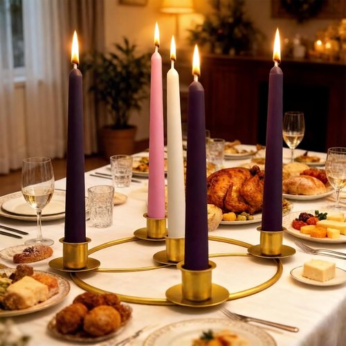 Gold Advent Candle Holder - 5-Spot Wreath Design for Elegant Christmas Home & Church Decor