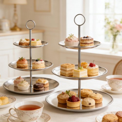 DNVOTRES 2PCS Silver Cupcake Stand 3 Tiered Dessert Stand Stainless Steel Cupcake Display Stand Party Serving Trays Silver Cake Holder for Holiday Dessert Table Decorations Birthday Wedding
