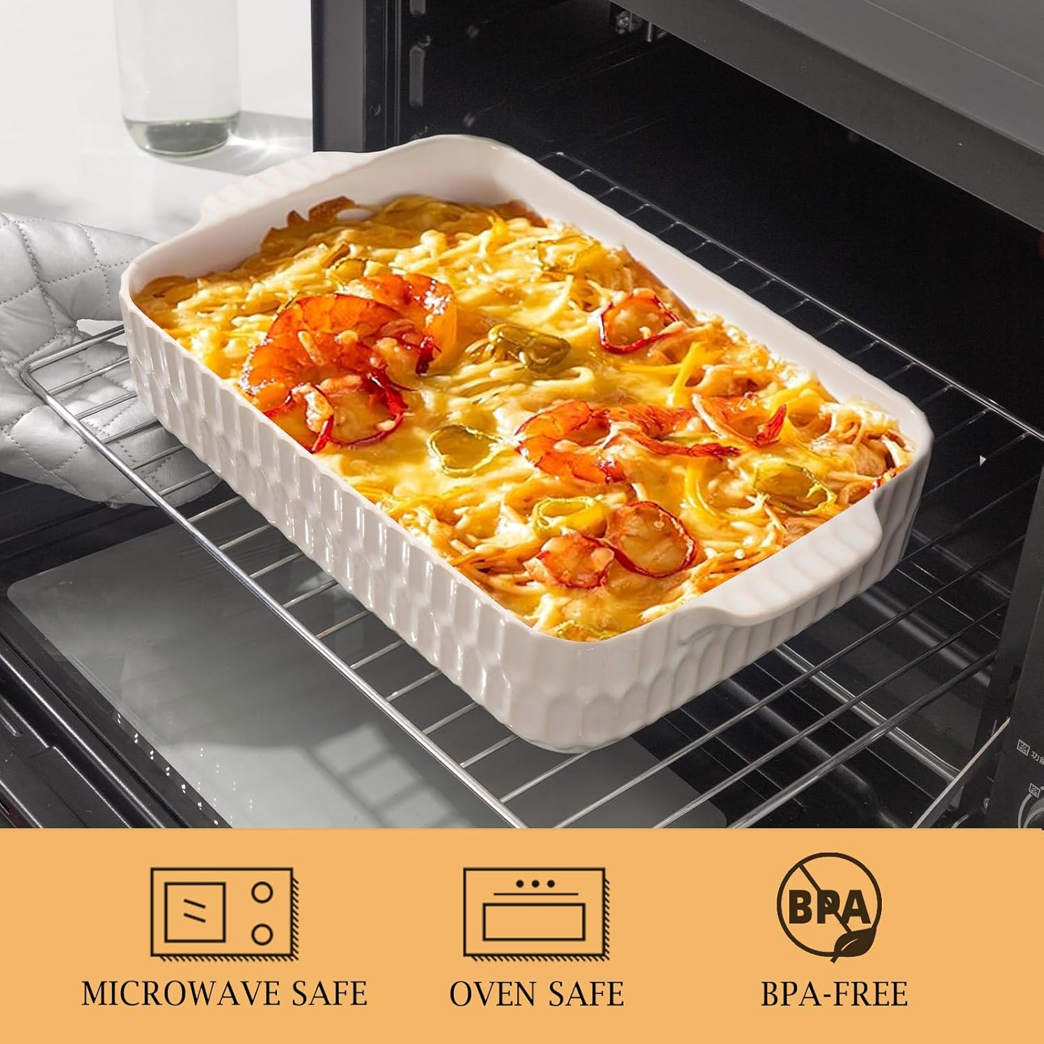 Regine Switzerland 4.7QT Casserole Dish - Large 9x13” Ceramic Baking Pan with Handles for Easy Serving