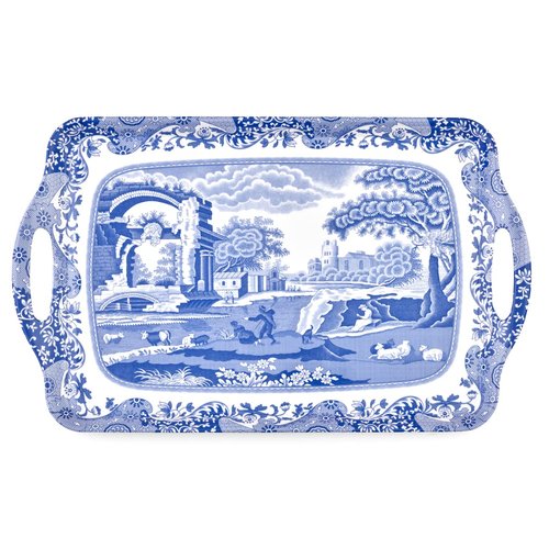 Spode Blue Italian Collection Large Serving Tray – (19.25" x 11.5") Rectangular Melamine Food Platter with Oriental Border Design, Durable Kitchen & Dining Tableware Decorative Table Accessory