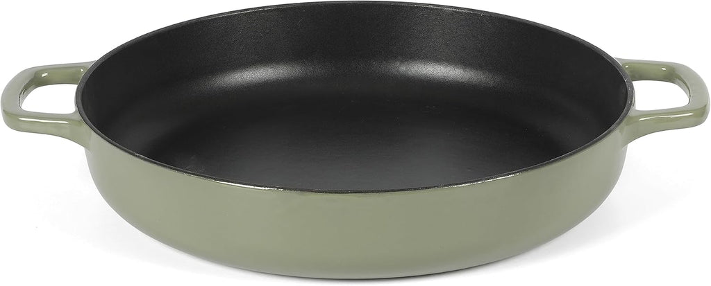 Sur La Table Enamel Cast Iron Braiser Pan - 3.75 Quart Multi-Purpose Non-Toxic Nonstick with Glass Lid | Juniper Green