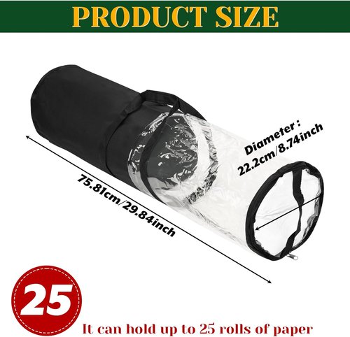 Homakover Clear PVC Gift Wrap Organizer - 30" Zippered Storage for 18-25 Rolls (Black)