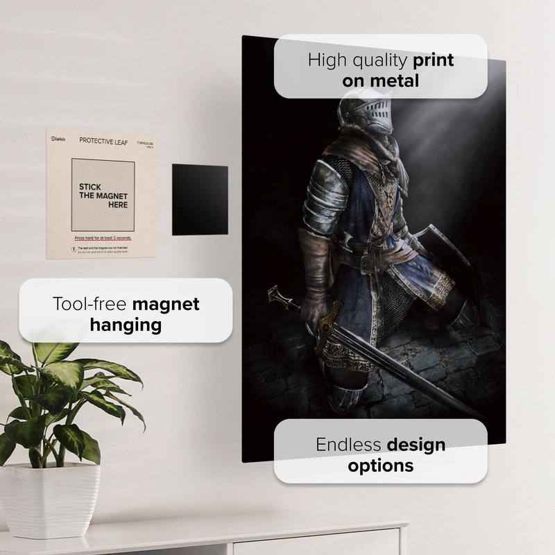 Displate Metal Poster Dark Souls - Lordran - Chosen Undead - Easy Magnetic Mounting – Knight Collectible Gift for Gamer - Fantasy Wall Art Room Decor Bedroom Posters - 12.6x17.7 in