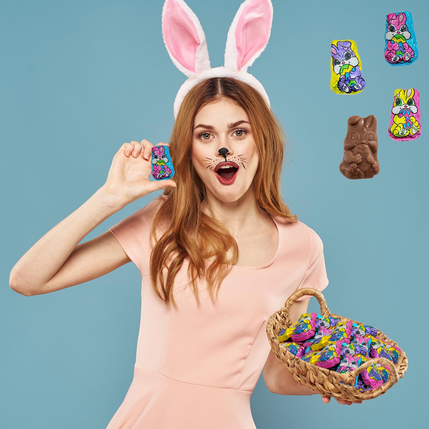 Smooth & Creamy Easter Bunnies by [Brand Name] - Individually Wrapped Multicolor Foils | 1 Pound Party Bag Fillers