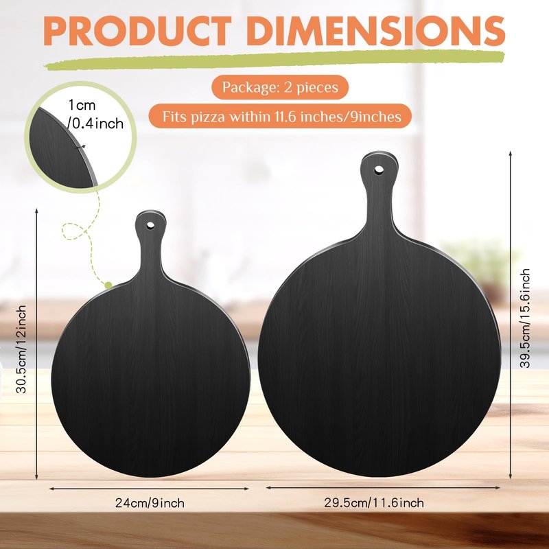 Geetery 2 Pcs Round Black Cutting Board with Handle Bamboo Cheese and Chopping Board Charcuterie Black Platter Tray for Kitchen Pizza Bread Vegetables DIY Holiday Present (11.6 Inch,9 Inch)