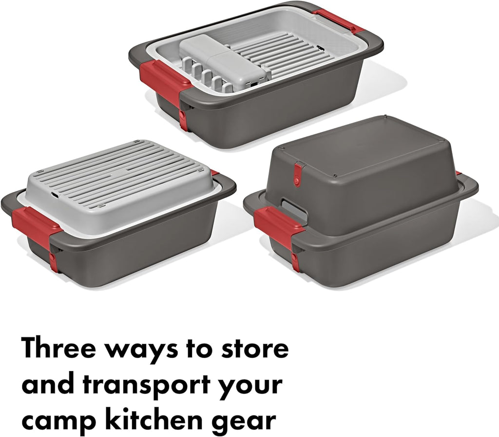 OXO Outdoor Wash, Dry & Stow System - Efficient Portable Cleaning Solution for Camping & Travel