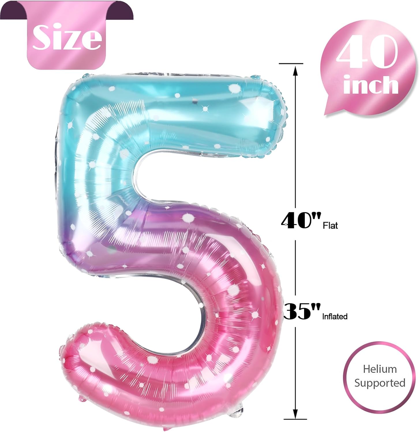 Starry Sky | 40-Inch Number 5 Balloon - Perfect for 5th Birthday Party Decorations