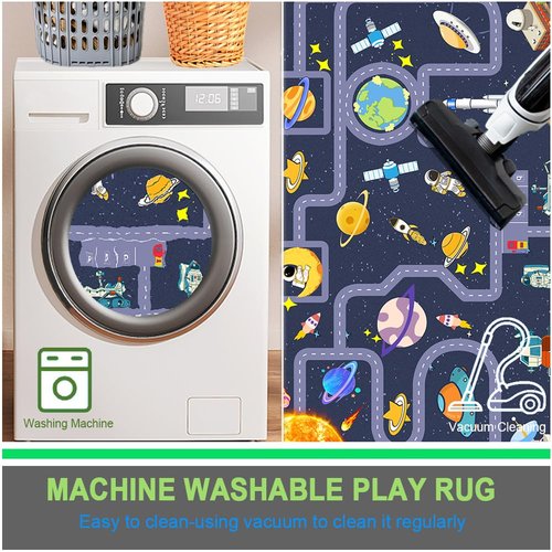 Pyrrhite Outer Space Kid Rug，Boys Car Rug for Kids Toy Cars Have Fun Safely, Non-Slip Educational City Road Rugs Carpets for Kid Room Bedroom（70×47 in