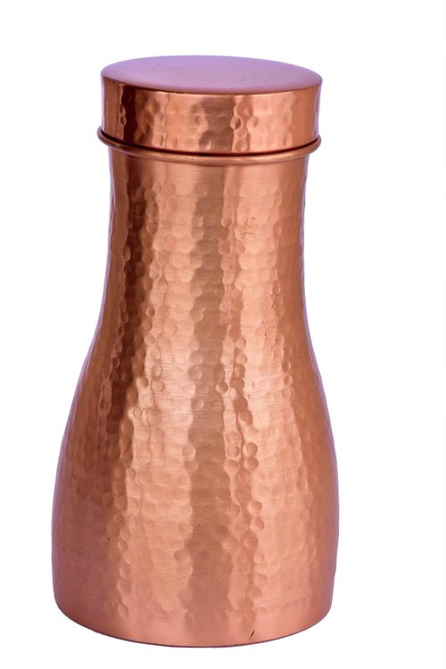 DeKulture Hammered Pure Copper Carafe Pitcher With Cap, Ideal Drinkware With Ayurveda and Yoga Benefits, 4 x 8 Inches (DH), 1 litre