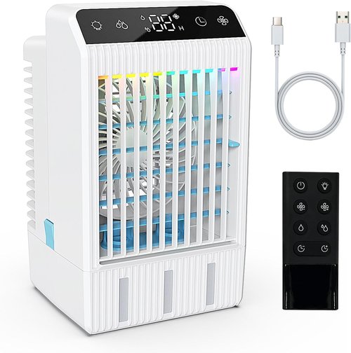 Portable Air Conditioners, Evaporative Mini Room Air Conditioner Cooling Fan, 2~12H Timer, AC Unit Air Cooler with 1000ML Water Tank, AC Portable for Room, Office, Car (White)