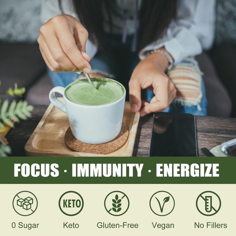 Grelim Mushroom Matcha Infused With 7 Superfood Mushrooms, MCT Oil, Coconut Milk Powder - Great Tasting Matcha Latte 3.52 Oz