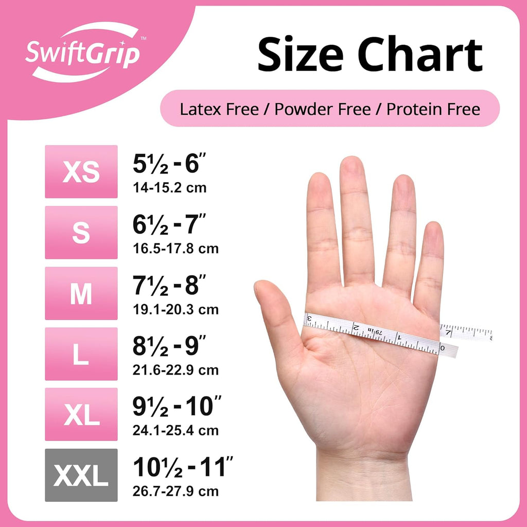 SwiftGrip Disposable Exam Gloves - Pink, X-Small, 50-Count | Powder-Free, Latex-Free, Medical Grade for Cleaning & Estheticians