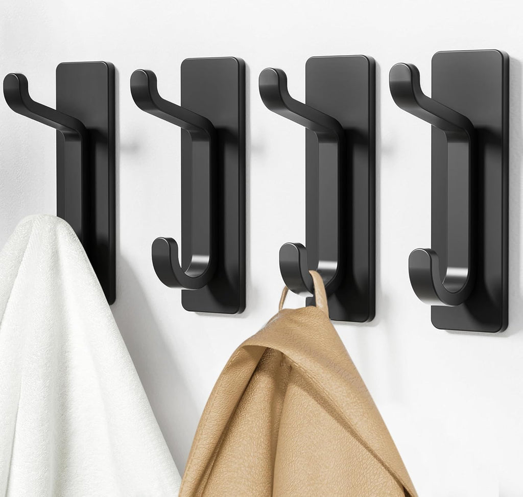 Pickpiff 12 Pack Wall Hooks - Heavy-Duty Adhesive Coat & Towel Hangers, 13LB Capacity, Black