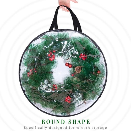 Clear 24-Inch Christmas Wreath Storage Bags by [Brand Name] - 2-Pack with Dual Zippers for Holiday Decor