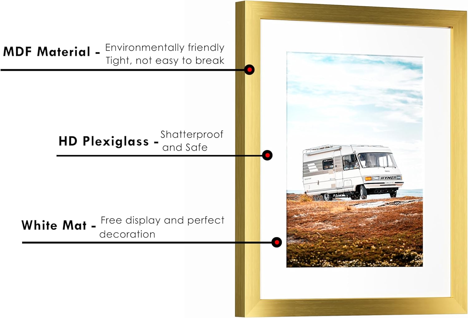 PEALSN 11x14 Picture Frame - Elegant Gold Frame for 8x10 Photos with Mat or 11x14 Without Mat