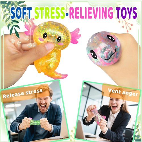 Axolotl Squishy Stress Relief Toy - Glitter Fidget Toy for Kids & Adults | Blue Anxiety Relief