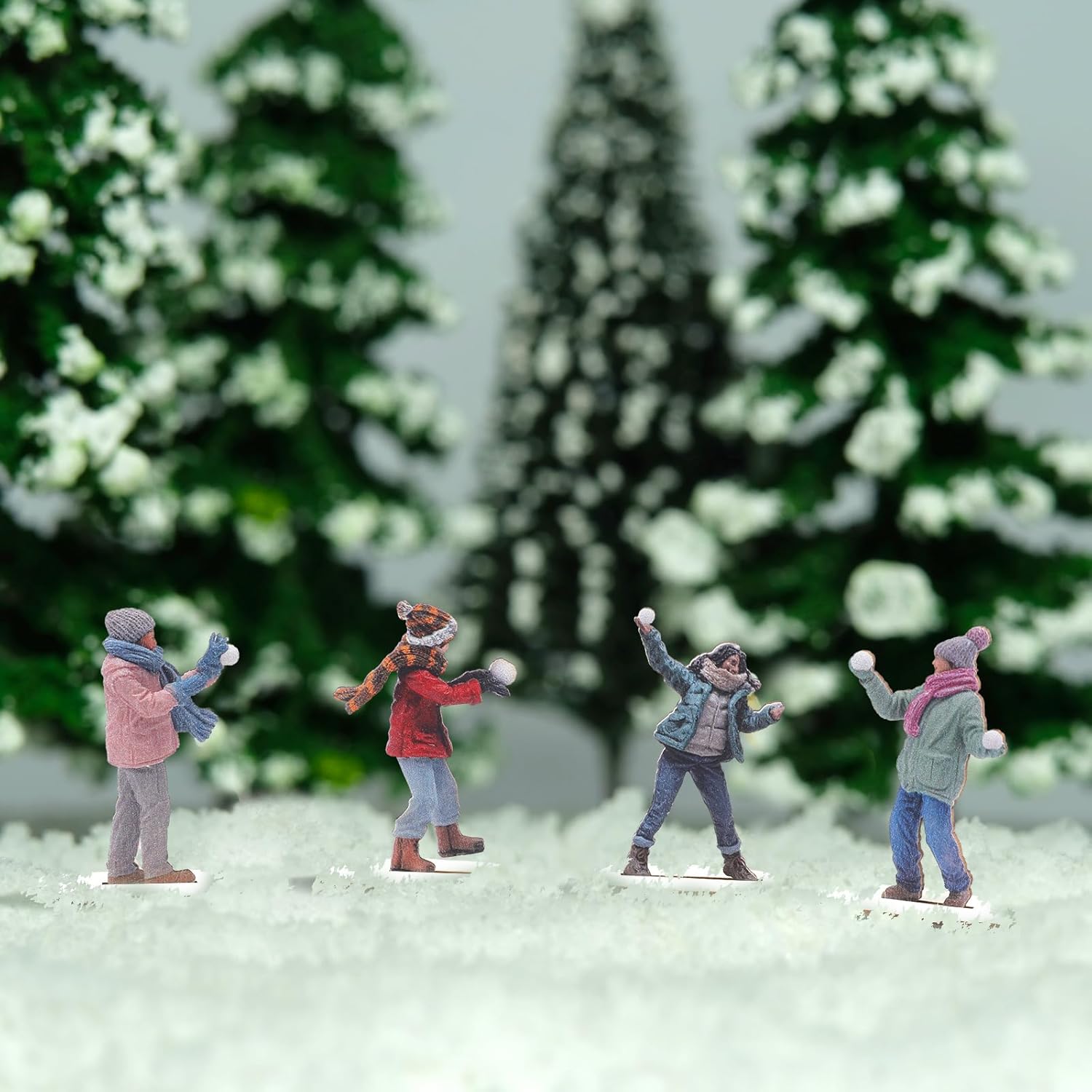 Weysat Christmas Village Snowball Fight Figurines - 12-Piece Wooden Model Set for Winter Decor