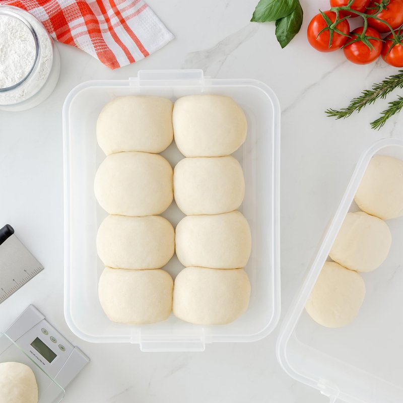 Chef Pomodoro Large Pizza Dough Proofing Box with 2 Trays and 2 Lids, 17.3 x 13.4, Pizza Dough Container with Lid Fits 6-8 Dough Balls, Pizza Dough Tray With Convenient Carry Handle (Blue)