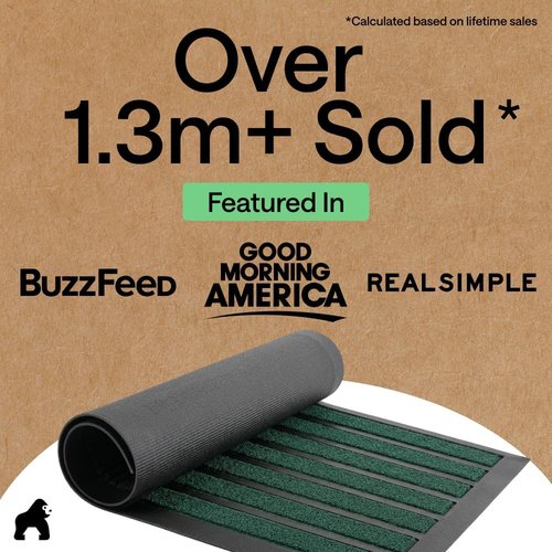 GORILLA GRIP Waterproof All-Season WeatherMAX Doormat - Natural Rubber, Stain Resistant, 29x17, Green Stripe