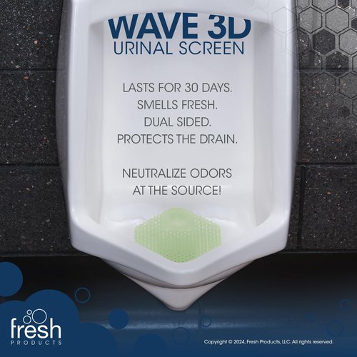Fresh Products Wave 3D Urinal Screen Virtually Eliminates Urine Splash 30 Day Use Easy Installation Beneficial Bacteria Consistent Fragrance Made in the USA 10pk Urinal Screens Herbal Mint