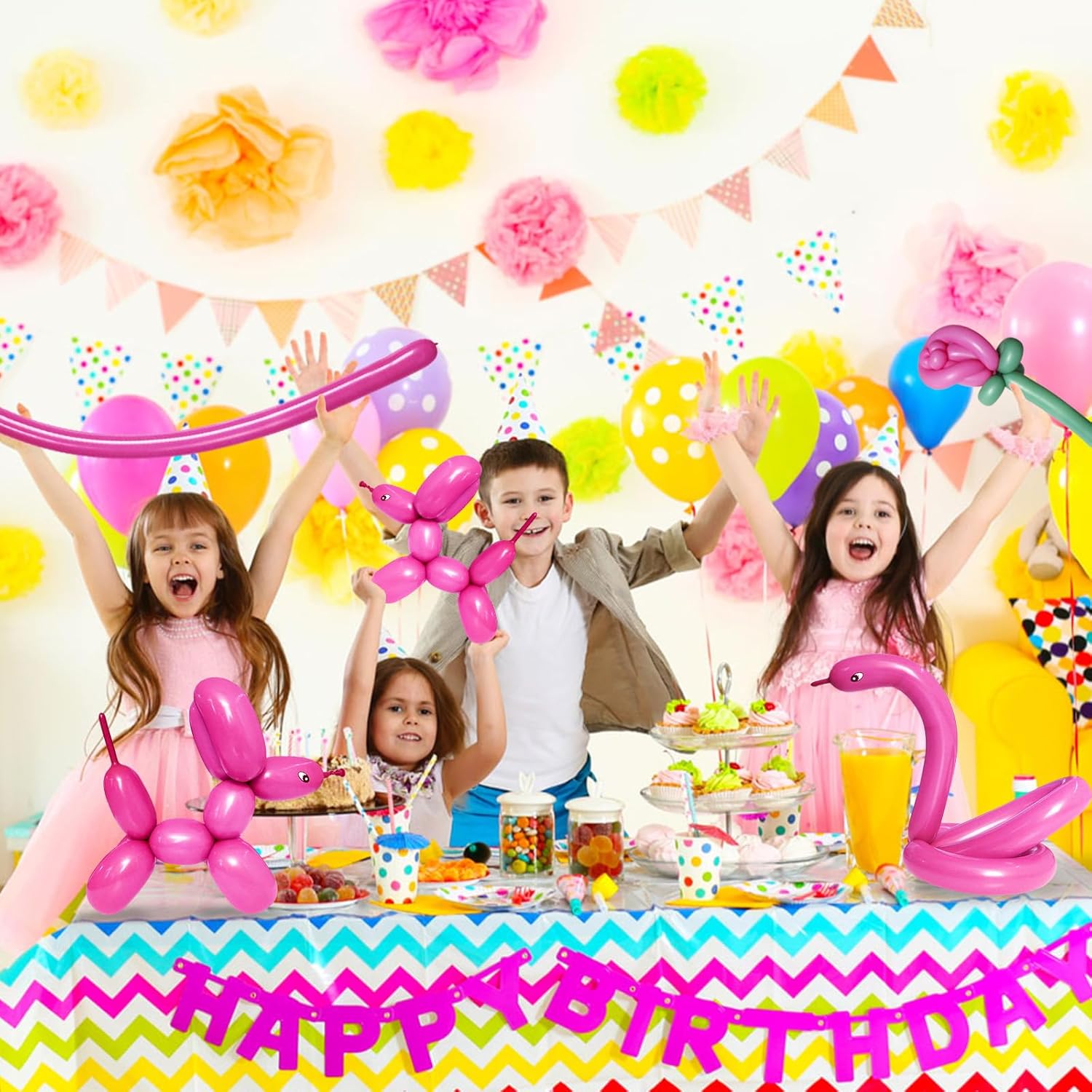 Skiennix 100Pcs Hot Pink 260Q Balloons - Thick Latex for Twisting Animal Models | Perfect for Parties & Events