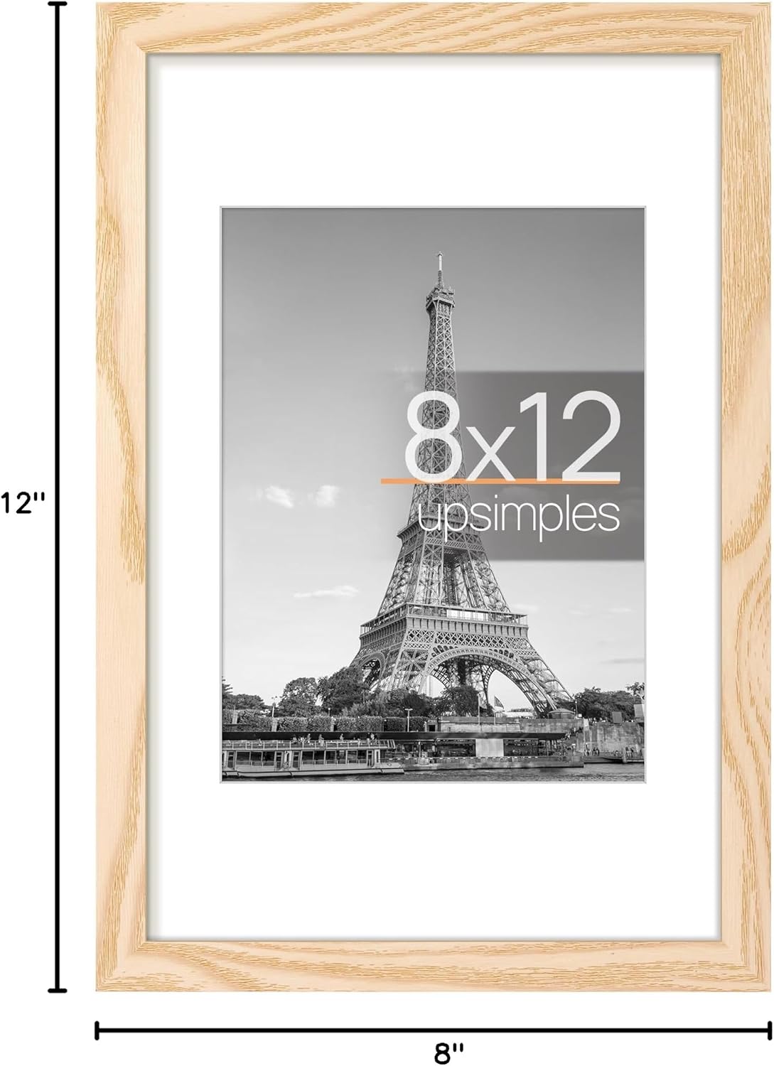 Upsimples 8x12 Picture Frame - Versatile Display for 6x8 Photos with Mat or 8x12 Without | Natural Finish