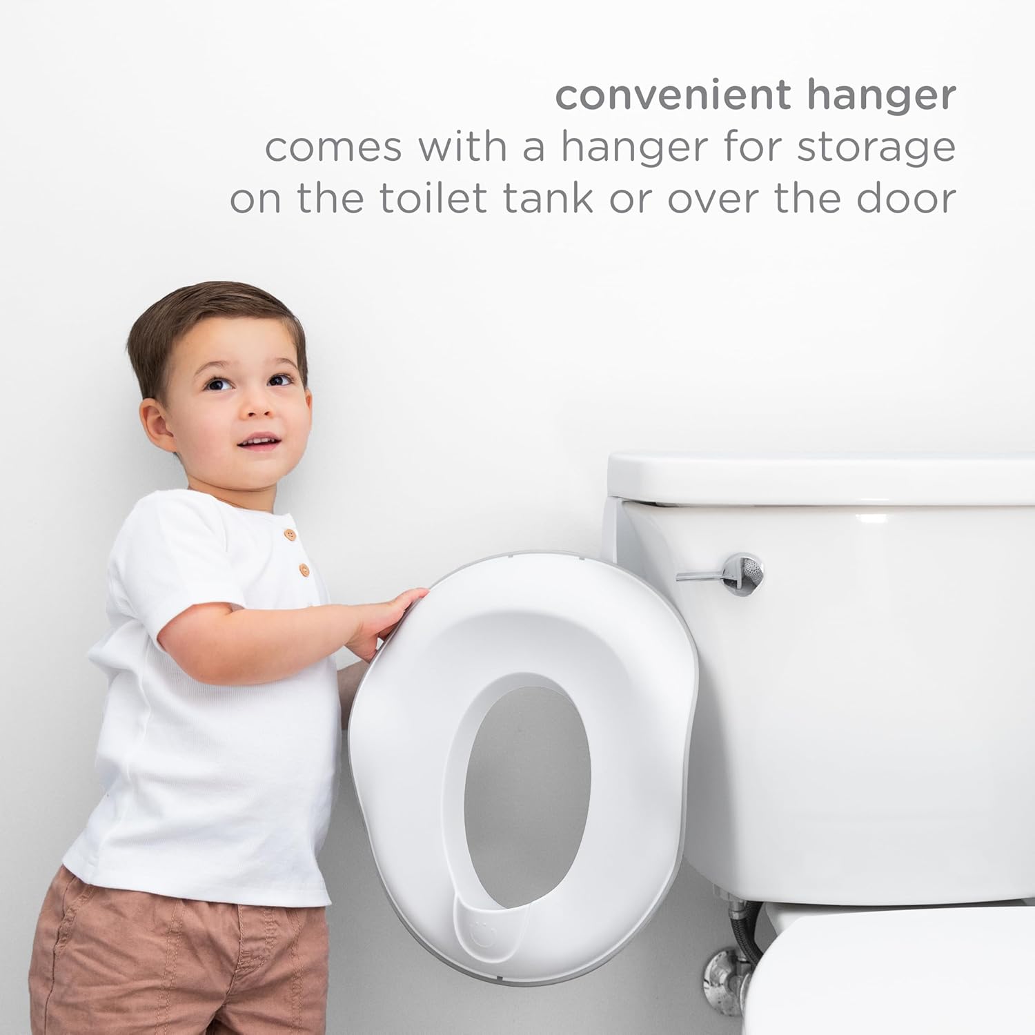 Ubbi Adjustable Toilet Trainer for Toddlers - Built-In Handles & Bonus Potty Hook - Gray