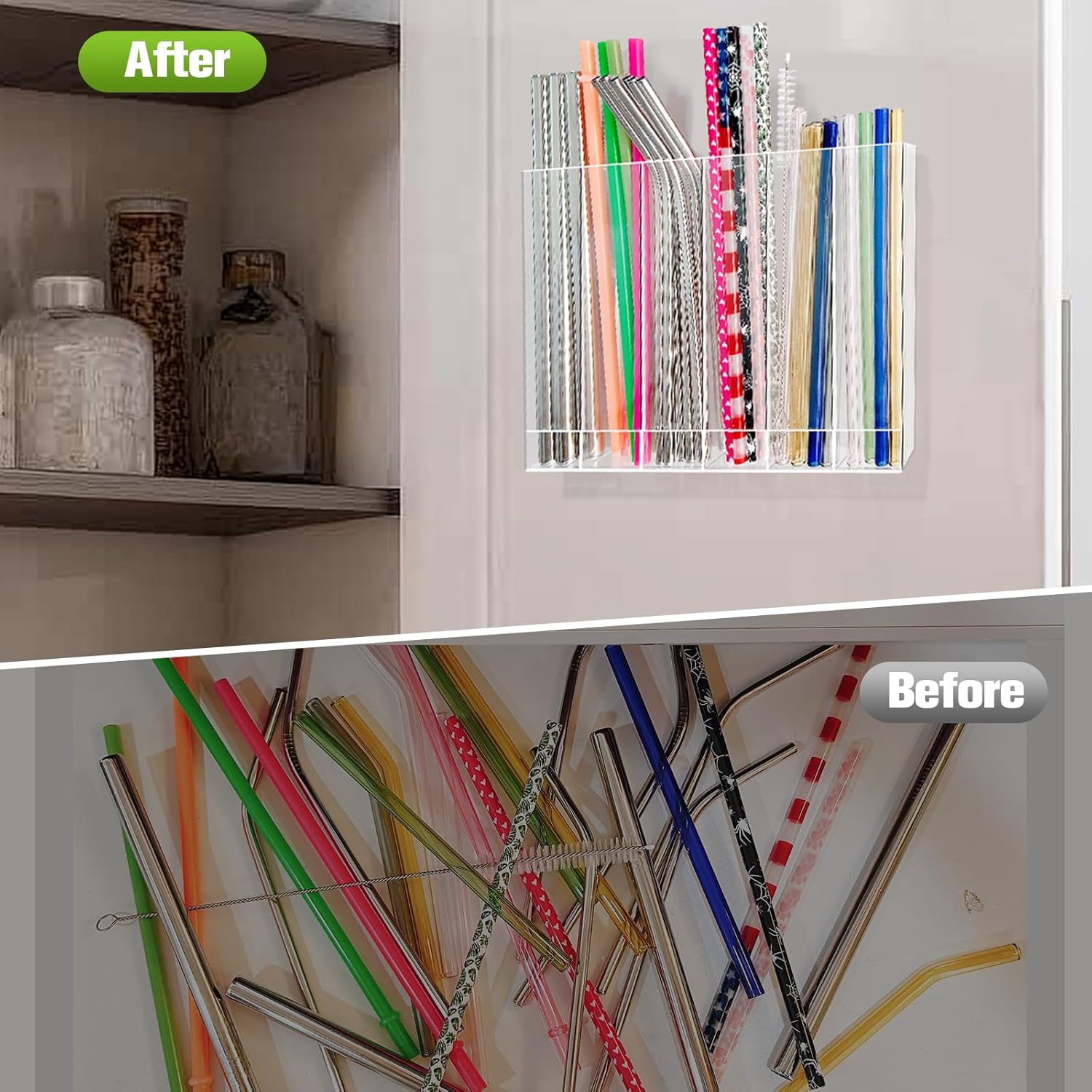 Skiennix 9.6” Large Acrylic Straw Holder - 6 Compartments, Easy to Clean, Reusable Tumbler Organizer