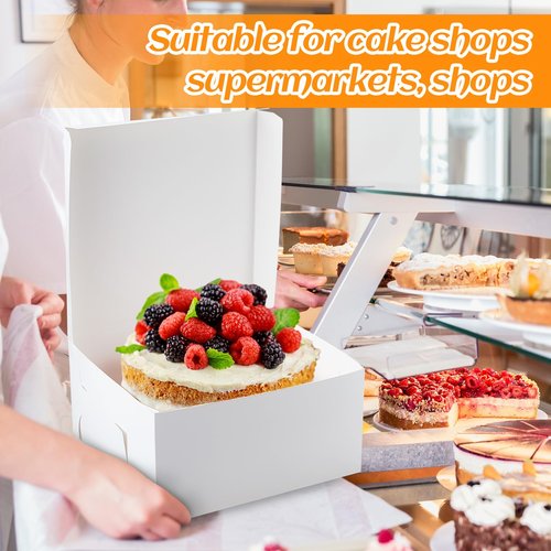Ireer 50 Pack 12 x 12 x 6 Inch White Cake Boxes Cardboard Bakery Boxes for Pie Pastry Cookie
