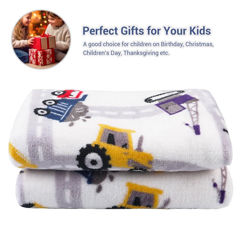 Viviland Kids Truck Print Blanket, Soft Warm Lightweight Plush Fleece Throw for Sofa, Chair, Couch, Bed - 50" x 60"