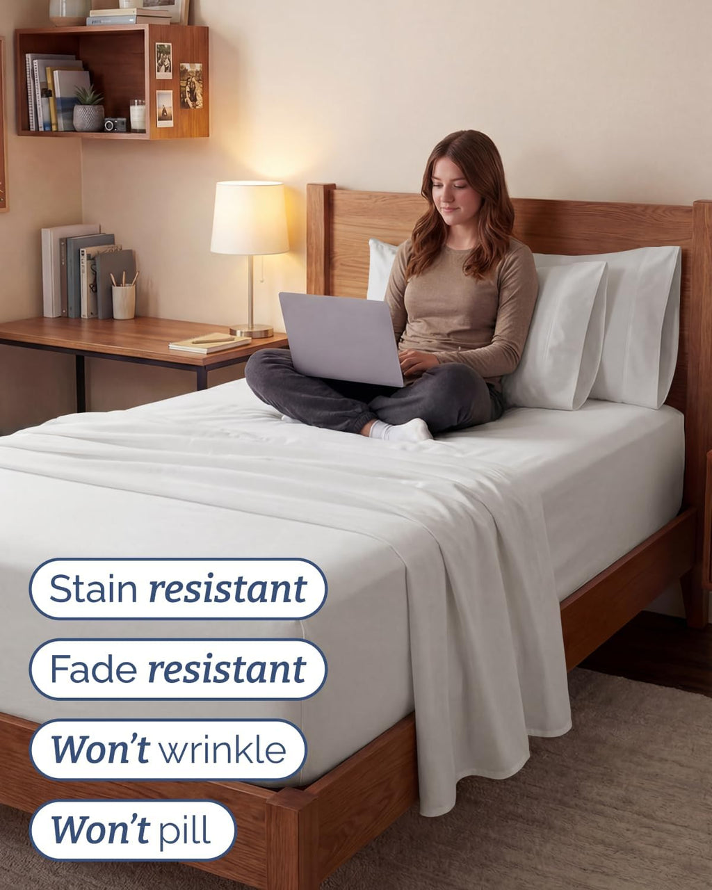 Skiennix Extra Deep Twin XL Sheet Set - 4 Piece Breathable Cooling Bedding - Soft, Wrinkle-Free Antique White