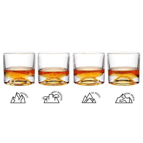 LIITON American Peaks Heavy Crystal Whiskey Glasses Gift Set of 4, Thick Freezable Bourbon Glass 1lb Each, Premium Whiskey Gifts for Men, Frozen Crystal Chills Cocktails, 10 oz