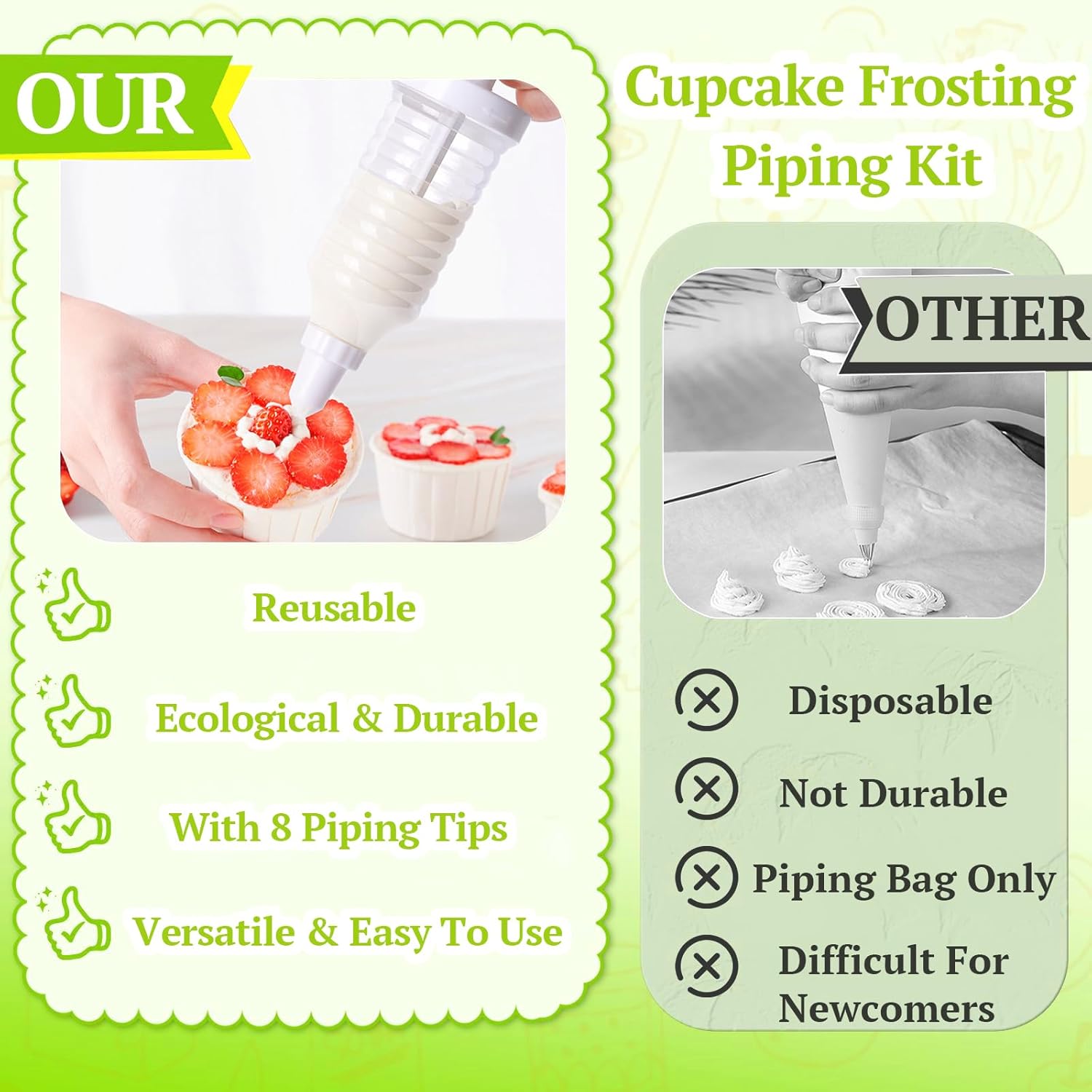 Suuker Cake Decorating Gun - Cupcake Icing Piping Kit with 8 Tips | White Decorating Set