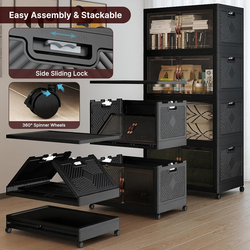 UAMFURI Stackable Storage Bins - 720QT Lockable Plastic Drawers with Lids & Wheels | Extra Large, Black